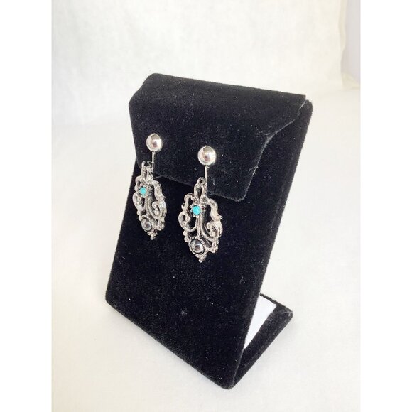 Hematite and Ballottini Clip On Earrings AVON Signed Dangles Clips Silver Tone - Picture 4 of 6